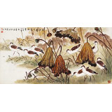 【已售】孫浩群 《蓮池自有賞秋處》 八十歲學院派繪畫名家（詢價）