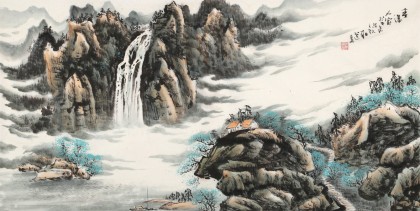 【已售】徐來選 四尺《春瀑人家》 河南美協會員