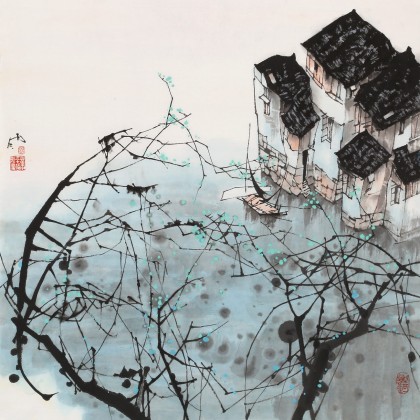 【已售】苗雨 四尺斗方《江南》 遼寧工美教授 師從吳冠中
