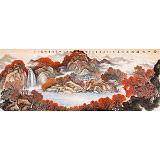 【已售】蔣元發 小六尺《萬山紅遍 源遠流長》 廣西著名山水畫家