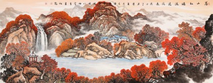 【已售】蔣元發 小六尺《萬山紅遍 源遠流長》 廣西著名山水畫家