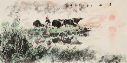 尹和平 四尺《晨曲》 當代鄉(xiāng)土童趣繪畫名家