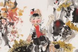 【已售】尹和平 四尺斗方《運金圖》 當代鄉土童趣繪畫名家