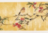 【已售】曲逸之 四尺對(duì)開《山桃紅花滿上頭》 河南省著名花鳥畫家