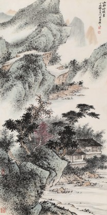 【已售】劉金河 四尺《山靜好讀書》 國家畫院山水名家