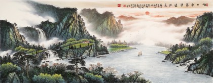 【已售】張慧仁 小六尺《旭日東升 源遠(yuǎn)流長(zhǎng)》 廣西山水畫(huà)家協(xié)會(huì)常務(wù)理事