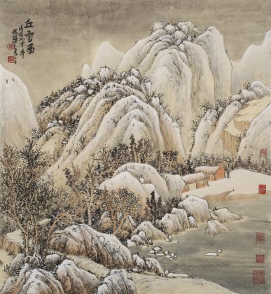 【已售】孟振華 四尺斗方《丘雪圖》西安美院研究生 金獎(jiǎng)獲得者