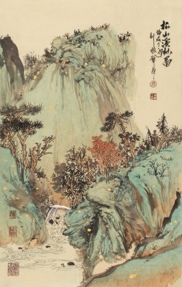 孟振華 四尺三開《松山溪林圖》西安美院研究生 金獎獲得者