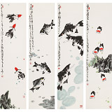 王永剛 四條屏手指畫《金玉滿堂》 國家一級(jí)美術(shù)師（詢價(jià)）