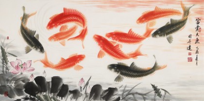 可定制 周升達(dá)四尺《富貴久魚》中國畫院國畫組長（詢價(jià)）