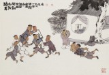 【已售】韓恩勝 四尺三開《騎馬打仗鬧翻天》中美協(xié)會員 水墨漫畫名家