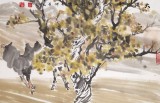 【已售】張明河 六尺對開《大漠戀歌》 中國濕地畫派創始人之一