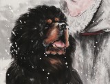 【已售】王貴邱 四尺《雪域風情》 當代著名藏獒畫家