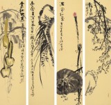 周自豪 四條屏精品《滿堂和氣》 當代著名禪意畫家