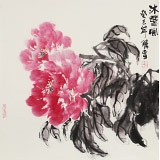 李勝春三尺斗方牡丹國畫《沐春風(fēng)》