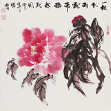 李勝春三尺斗方牡丹畫《帶醉舞春風》