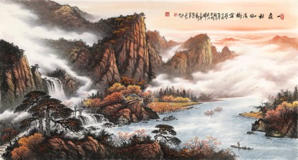 【已售】張慧仁 六尺《一夜秋風滿樹金》 廣西山水畫家協會常務理事