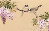 【已售】皇甫小喜 四尺對開《紫藤掛云木》 河南著名花鳥畫家