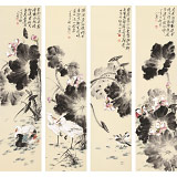 【已售】皇甫小喜 四條屏《荷韻四聯》 河南著名花鳥畫家