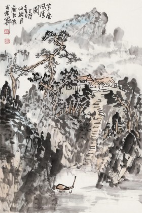 庾超然 四尺三開《茅屋風(fēng)清圖》 黃鶴樓書畫院院長(zhǎng)