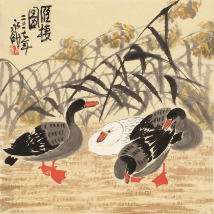 【已售】王永剛 四尺斗方《雁棲圖》 國家一級美術師（詢價）