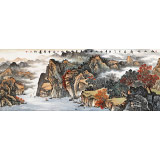 【已售】蔣元發 小六尺《秋山帆影》 廣西著名山水畫家