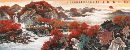 【已售】蔣元發(fā) 小六尺《秋山紅韻》 廣西著名山水畫家