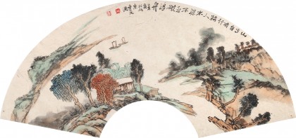 【已售】胡書文 扇面 《山高自有行路人》中國書畫院創作院副院長
