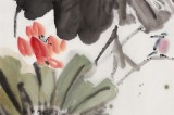 【已售】庾超然 四尺三開《荷塘鳴翠》 黃鶴樓書畫院院長