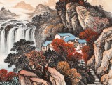 【已售】蔣元發 小六尺《秋山白玉圖》 廣西著名山水畫家