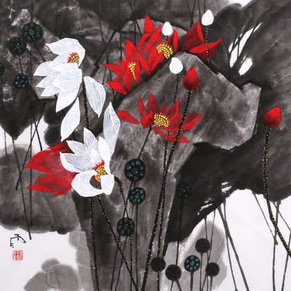 【已售】苗雨 四尺斗方《荷韻幽香》 遼寧工美教授 師從吳冠中（詢價(jià)）