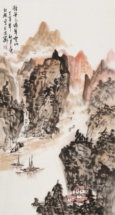 【已售】庾超然 三尺《輕舟已過萬重山》 黃鶴樓書畫院院長