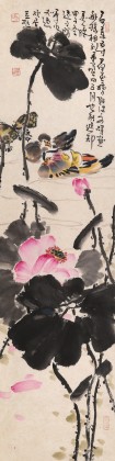 【已售】曲逸之 四尺對開《荷葉五寸荷花嬌》 河南省著名花鳥畫家