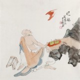 曹建濤 四尺斗方《迎福》 獨(dú)具特色水墨人物畫家