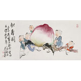 【已售】曹建濤 三尺《獻壽圖》 獨具特色水墨人物畫家