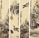 王永剛 四條屏《蘆花深處》 國家一級美術(shù)師（詢價）