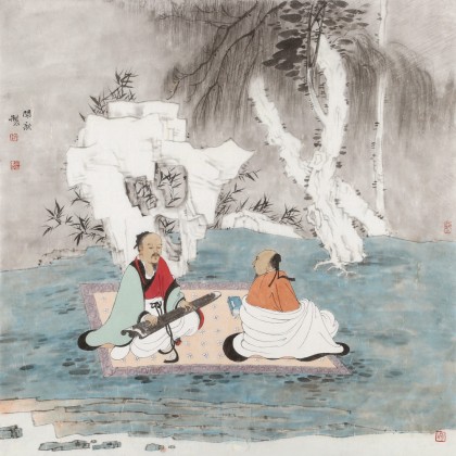 趙開新 四尺斗方《聽琴圖》 中美協會員 國家畫院畫家（詢價）
