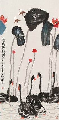 王永剛 四尺《荷塘鵝戲圖》 國家一級美術師（詢價）