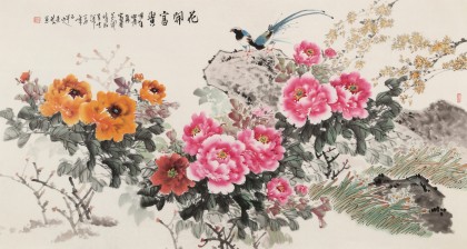【已售】梁景欣 六尺《花開富貴》 青大美院學院派畫家