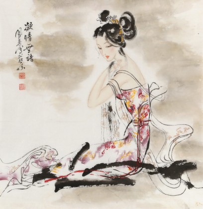 【已售】李鳳英 四尺斗方《凝情無語》 北京美協會員（詢價）