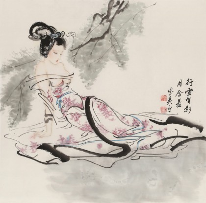 【已售】李鳳英 四尺斗方《行云有影月含羞》 北京美協會員（詢價）