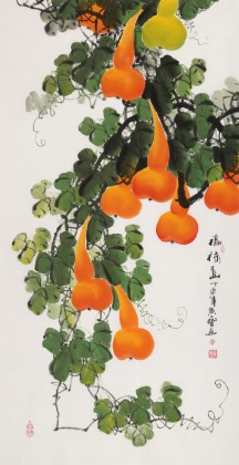 【已售】黃藝四尺招財辟邪葫蘆畫《福祿圖》