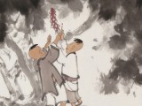 【已售】韓恩勝 四尺三開《祝壽圖》中美協(xié)會員 水墨漫畫名家