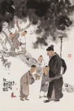 【已售】韓恩勝 四尺三開《祝壽圖》中美協(xié)會員 水墨漫畫名家