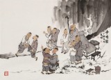 韓恩勝 四尺三開《爭勝圖》中美協會員 水墨漫畫名家
