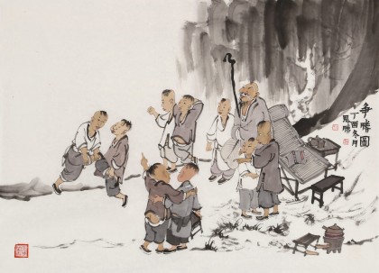 韓恩勝 四尺三開《爭勝圖》中美協會員 水墨漫畫名家