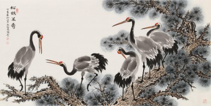 【已售】朱祖義 四尺《松鶴萬壽》 中國老子書畫院副院長