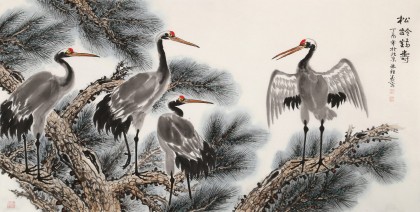 朱祖義 四尺《松齡鶴壽》 中國老子書畫院副院長