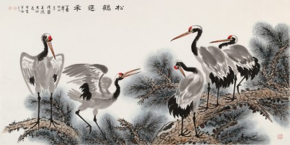 【已售】朱祖義 四尺《松鶴延年》 中國老子書畫院副院長