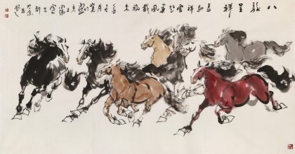 【已售】王向陽 六尺《八駿呈祥》 河南美協會員